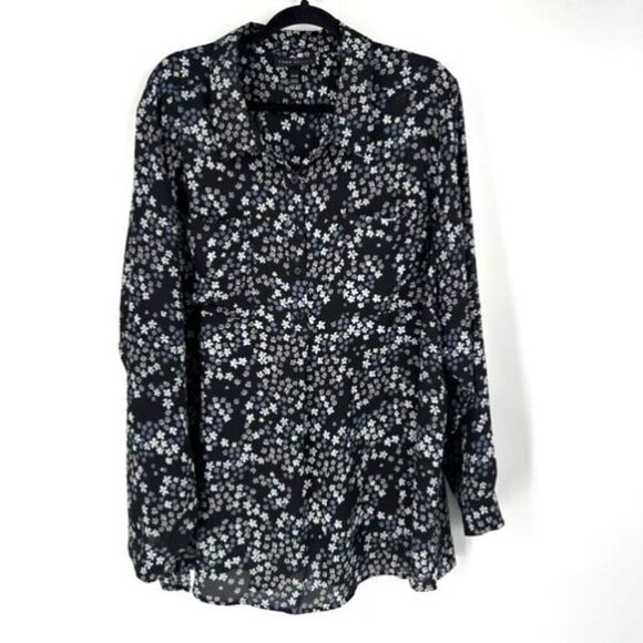 Lane Bryant Womens Floral Roll Tab Long Sleeve Button Down Blouse Black Size 3XL - Picture 2 of 14